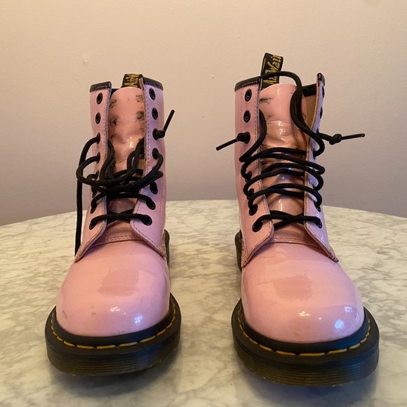 Dr. Martens 1460 Patent Lamper Lace Up Boots Pale Pink - Picture 2 of 6